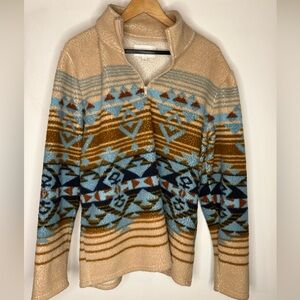 Sun + Stone Men's Western Aztec Quarter-Zip  in Beige, Blue & Brown